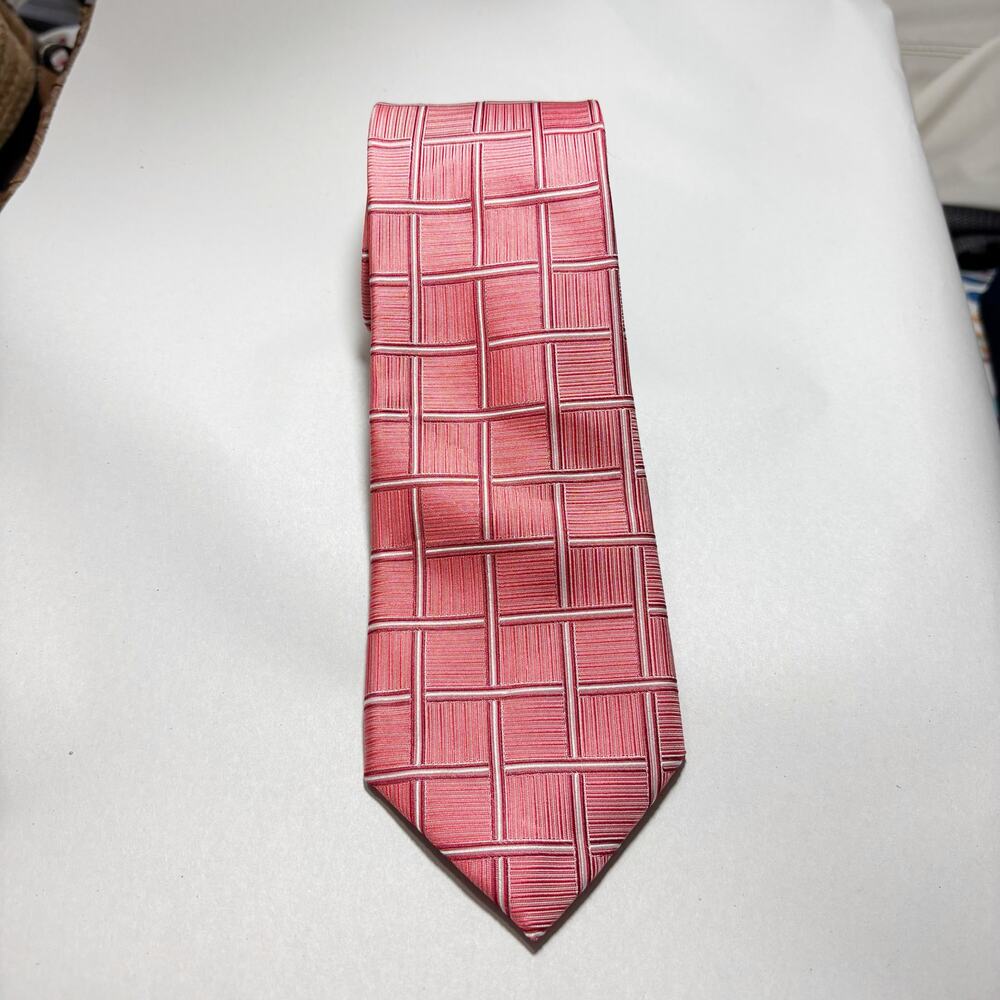 Westbury London Men’s 100% Silk Tie Red White Striped Imported Luxury Necktie